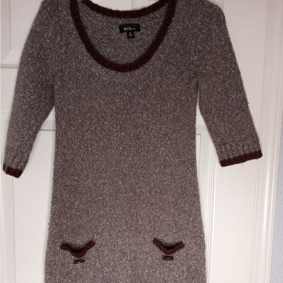 BCX Dress M Knitted 3/4 Sleeve Brown Pockets Cotton Wool Blend Women's - Picture 1 of 8